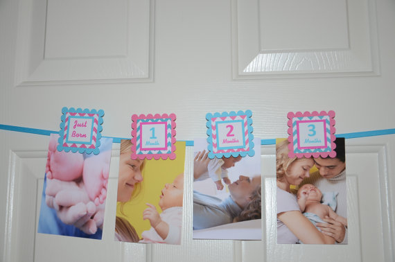 First Year Photo Clips, First Year Banner, Chevron Print, Pink And Turquoise Blue, Chevron Print Theme