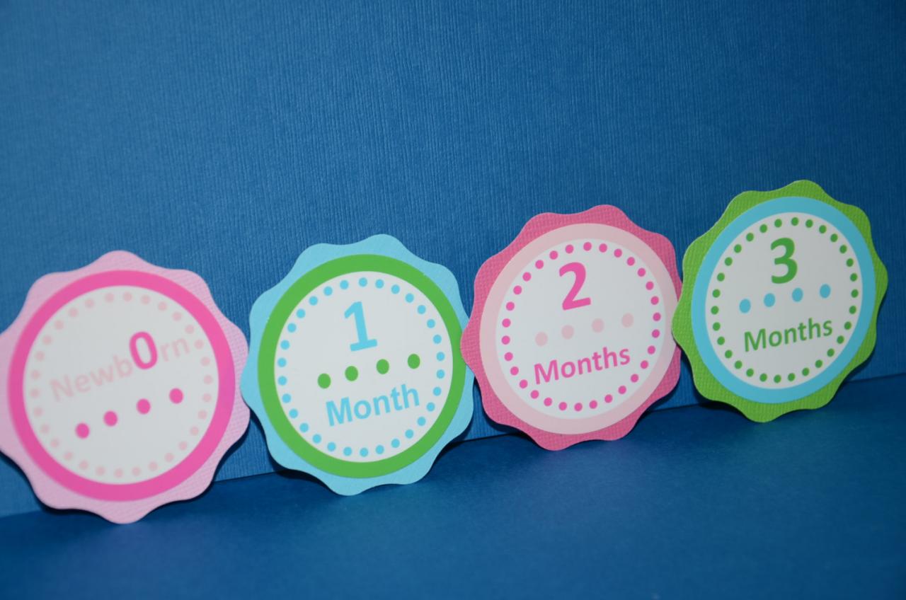First Year Photo Small Clips, First Year Banner, Dots Birthday Party, Pink, Blue, Green And Light Pink Theme One Color Dots